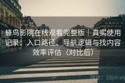 蜂鸟影院在线观看完整版｜真实使用记录：入口路径、导航逻辑与找内容效率评估（对比后）